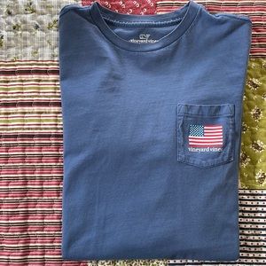 Vineyard Vines Boys’ Long-Sleeve American Flag Pocket T-Shirt Size Medium.